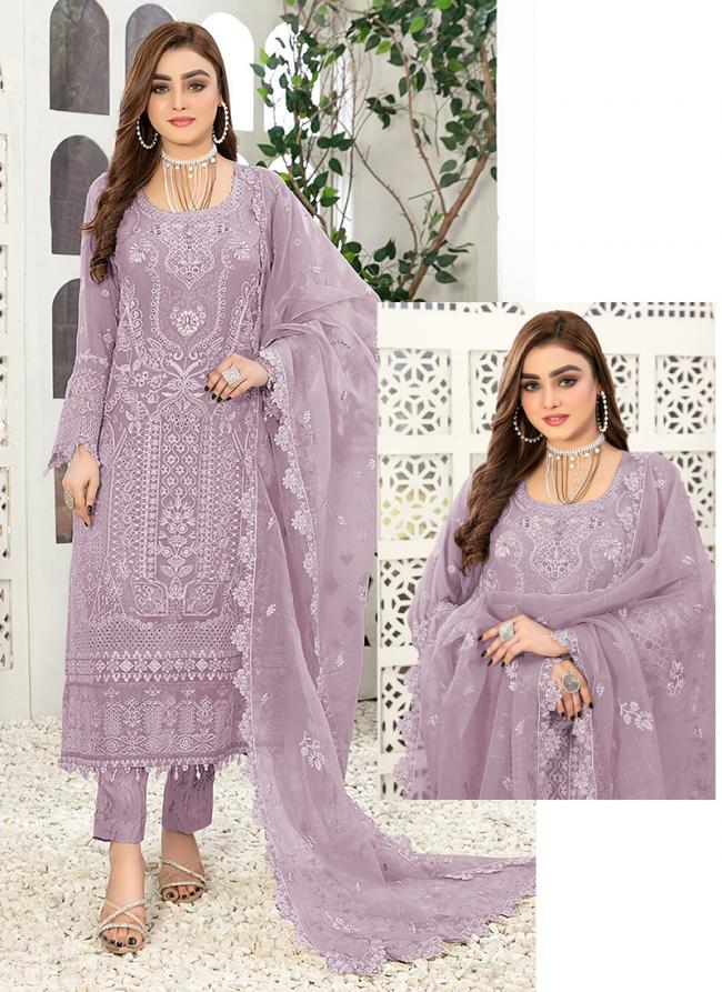 Georgette Purple Festival Wear Embroidery Work Pakistani Suit